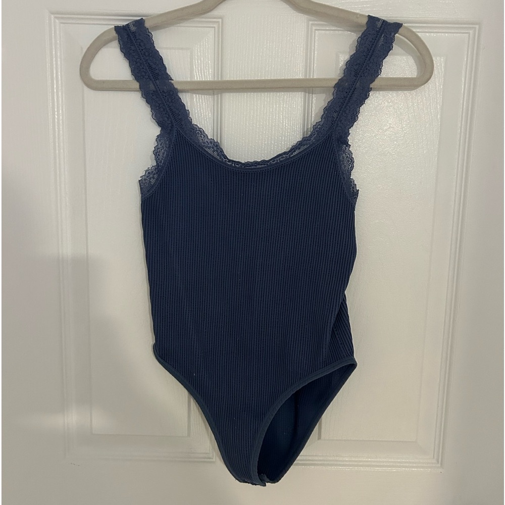 Blue lace body suit